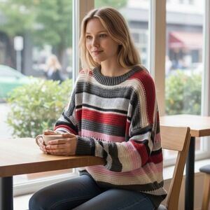 Gloria Jeans Striped Sweater L Multi-Color New Knit Pullover Crew Neck Pointelle
